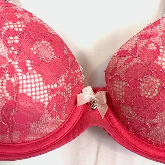 Victorias Secret BODY LINED DEMI Pink Lace Bra 32C - Picture 5 of 16